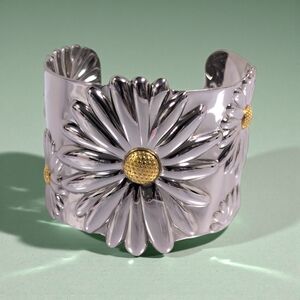 Fadi Daisy Cuff Bracelet Stainless Steel & Gold Tone 6" Fashion Jewelry NEW